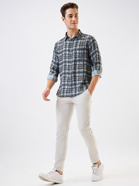 Men Shirt Check Grey Slim Fit