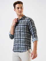 Men Shirt Check Grey Slim Fit