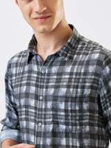 Men Shirt Check Grey Slim Fit