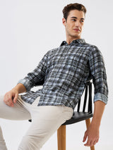 Men Shirt Check Grey Slim Fit