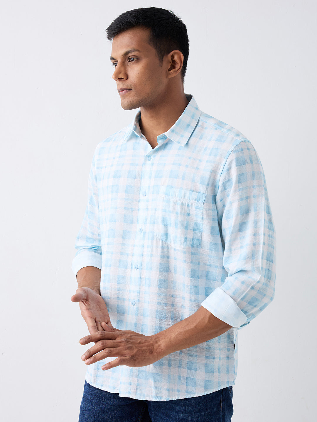 Spykar Blue Slim Fit Casual Shirt For Men