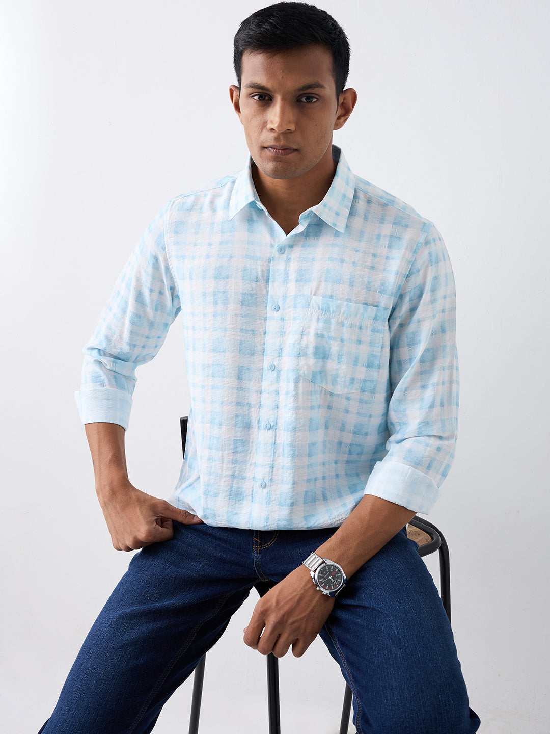 Spykar Blue Slim Fit Casual Shirt For Men