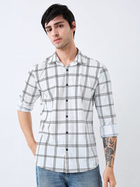 Men Shirt Check White Slim Fit