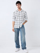 Men Shirt Check White Slim Fit