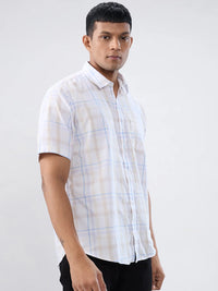 Men Shirt Check Beige Regular Fit