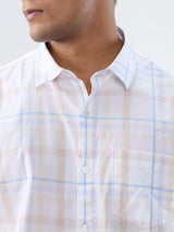 Men Shirt Check Beige Regular Fit