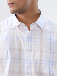 Men Shirt Check Beige Regular Fit
