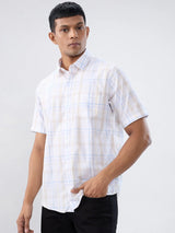 Men Shirt Check Beige Regular Fit