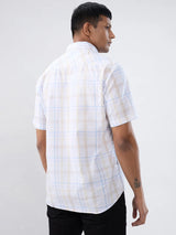 Men Shirt Check Beige Regular Fit