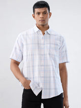 Men Shirt Check Grey Regular Fit