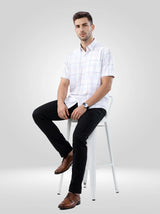 Men Shirt Check Grey Regular Fit
