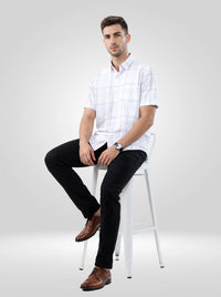 Men Shirt Check Grey Regular Fit