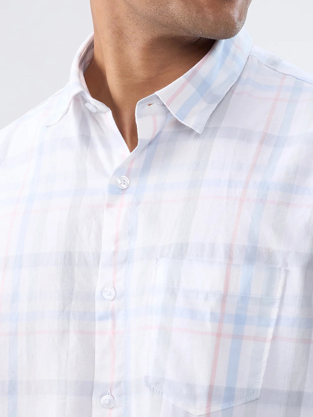 Men Shirt Check Grey Regular Fit
