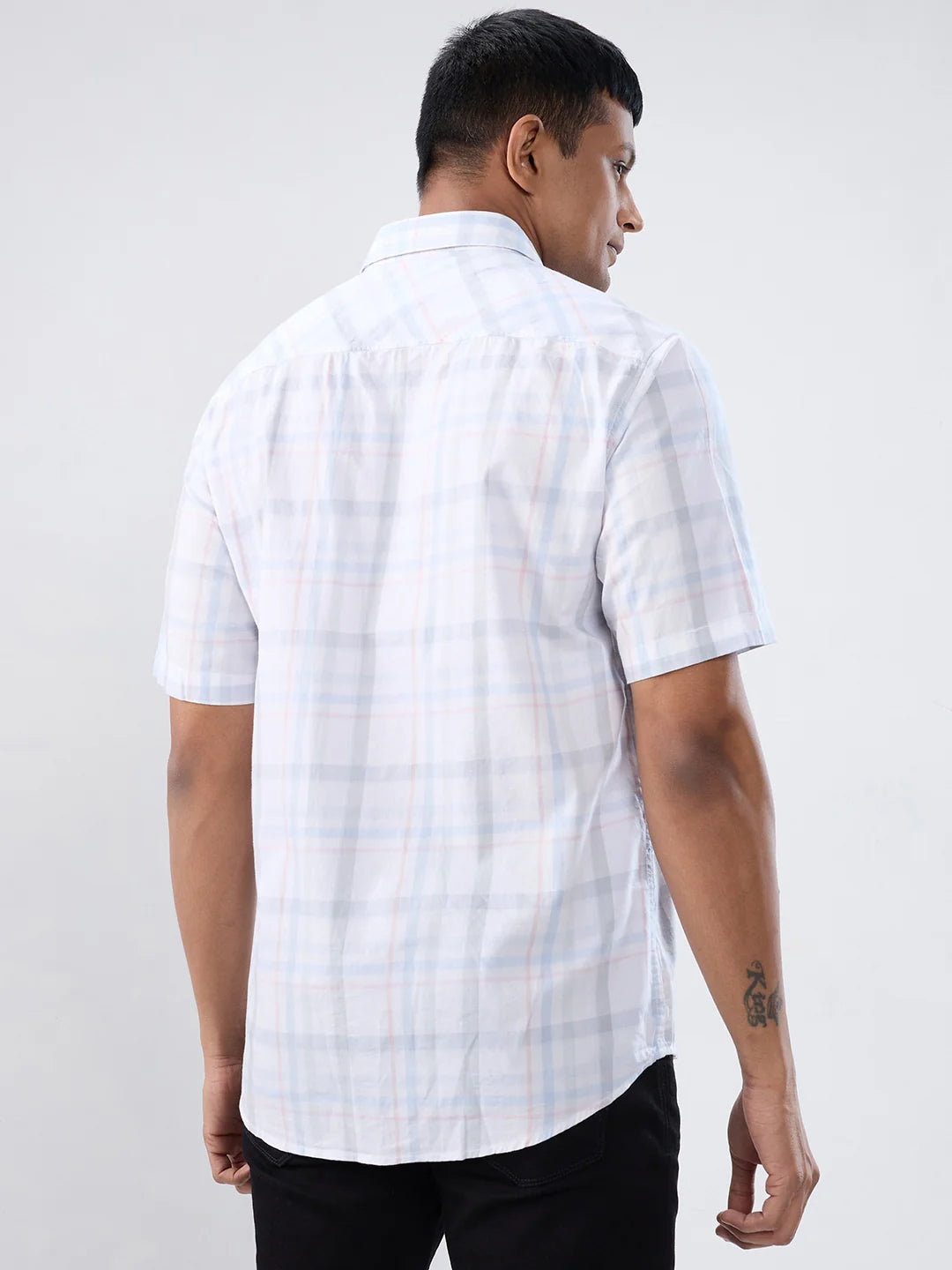 Men Shirt Check Grey Regular Fit