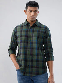 Men Shirt Check Green Regular Fit