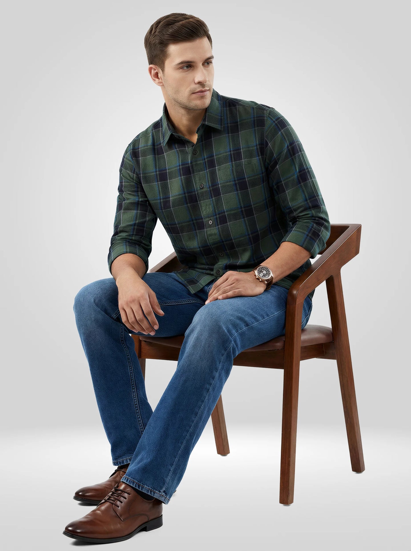 Men Shirt Check Green Regular Fit