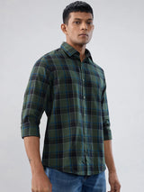 Men Shirt Check Green Regular Fit
