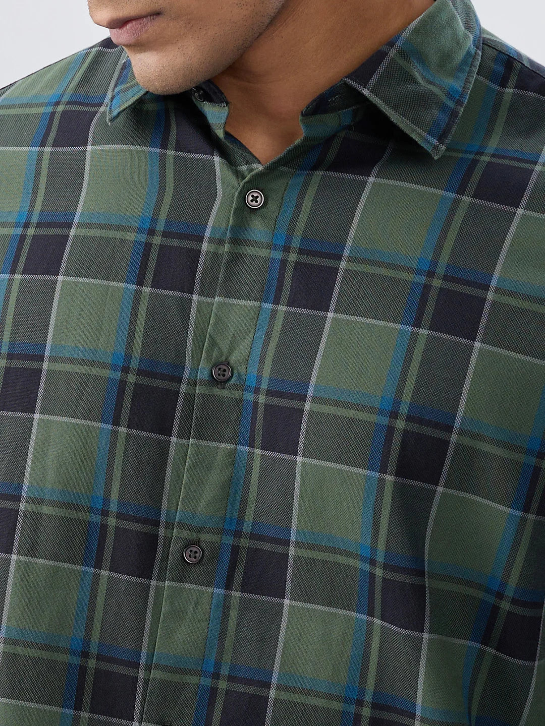 Men Shirt Check Green Regular Fit