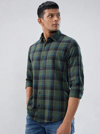 Men Shirt Check Green Regular Fit