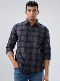 Men Shirt Check Grey Regular Fit
