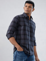 Men Shirt Check Grey Regular Fit