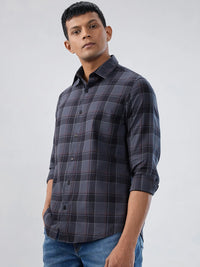 Men Shirt Check Grey Regular Fit