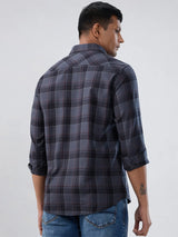 Men Shirt Check Grey Regular Fit