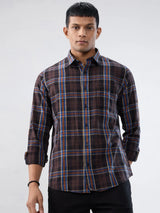 Men Shirt Check Brown Regular Fit