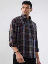 Men Shirt Check Brown Regular Fit