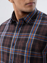 Men Shirt Check Brown Regular Fit