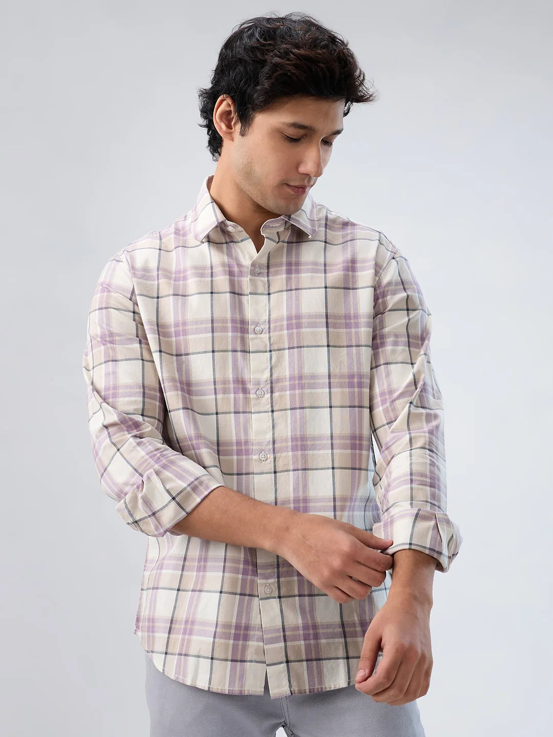 Men Purple Check Regular Fit Shirts