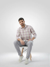 Men Shirt Check Purple Regular Fit