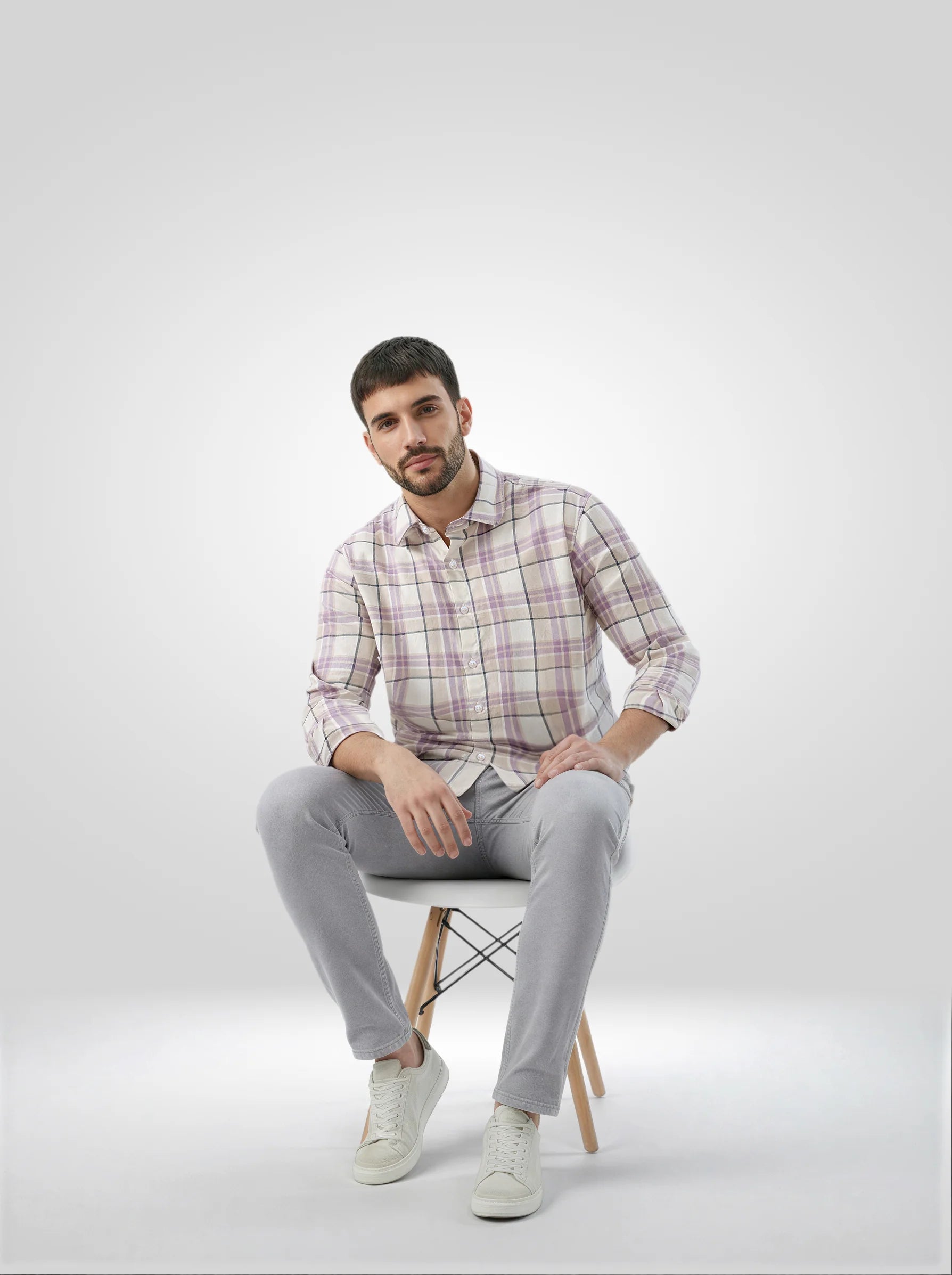 Men Shirt Check Purple Regular Fit