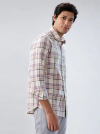 Men Shirt Check Purple Regular Fit