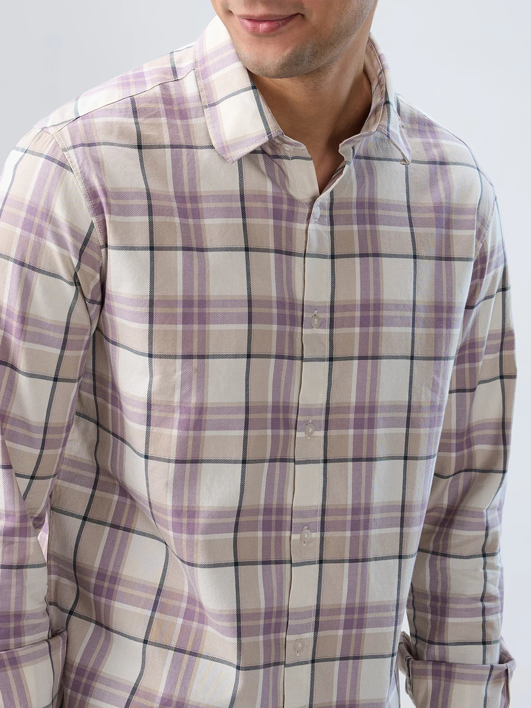 Men Shirt Check Purple Regular Fit