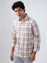 Men Shirt Check Purple Regular Fit