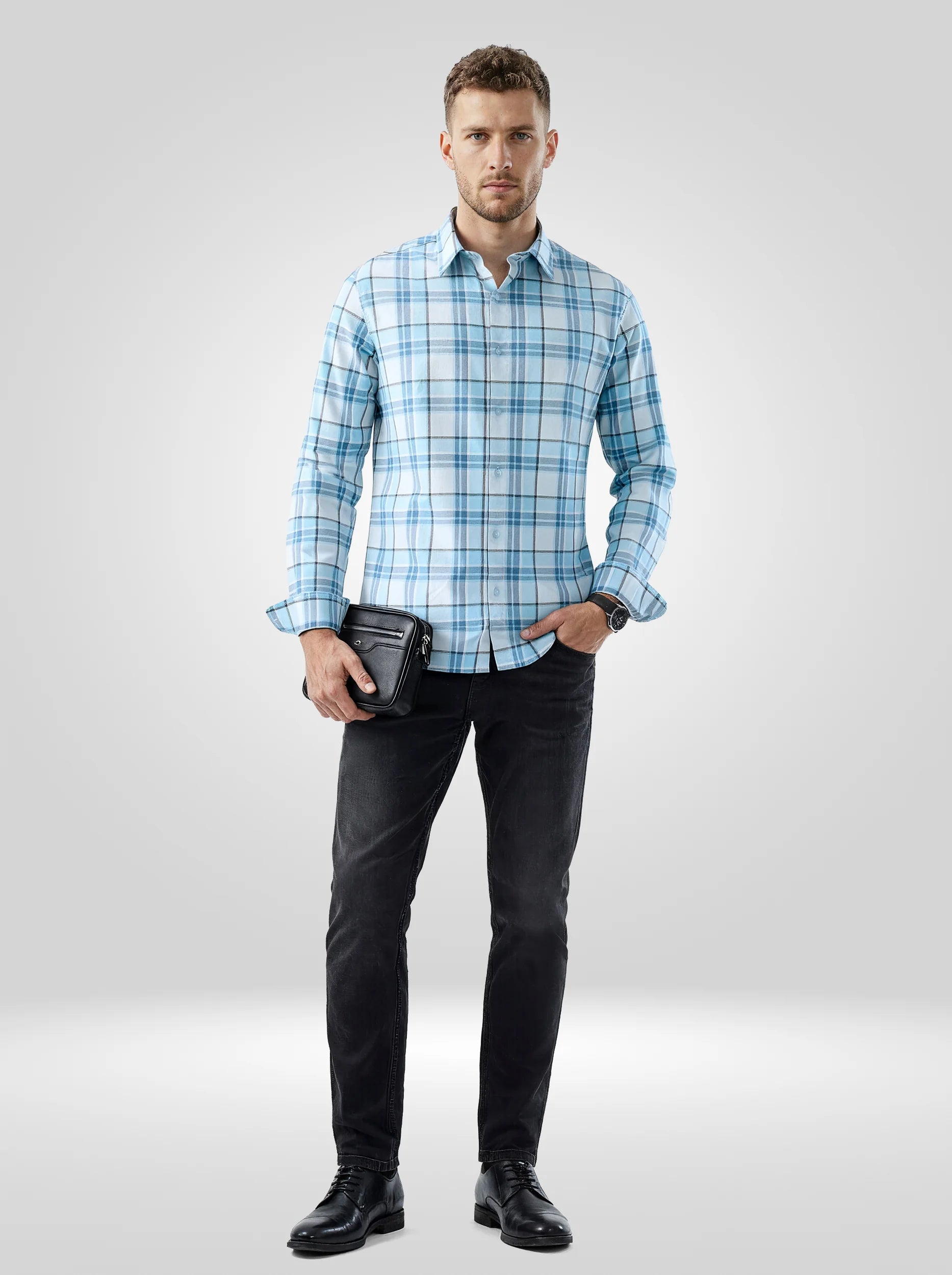 Men Shirt Blue Sky Check Regular Fit