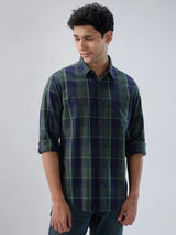 Men Shirt Check Green Regular Fit