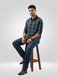 Men Shirt Check Green Regular Fit