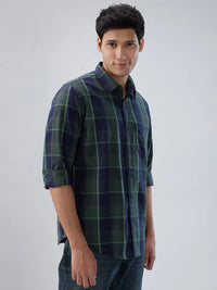 Men Shirt Check Green Regular Fit
