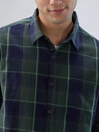 Men Shirt Check Green Regular Fit
