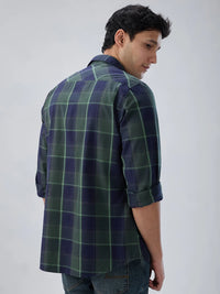 Men Shirt Check Green Regular Fit