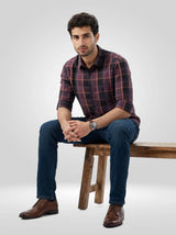 Men Shirt Check Red Regular Fit