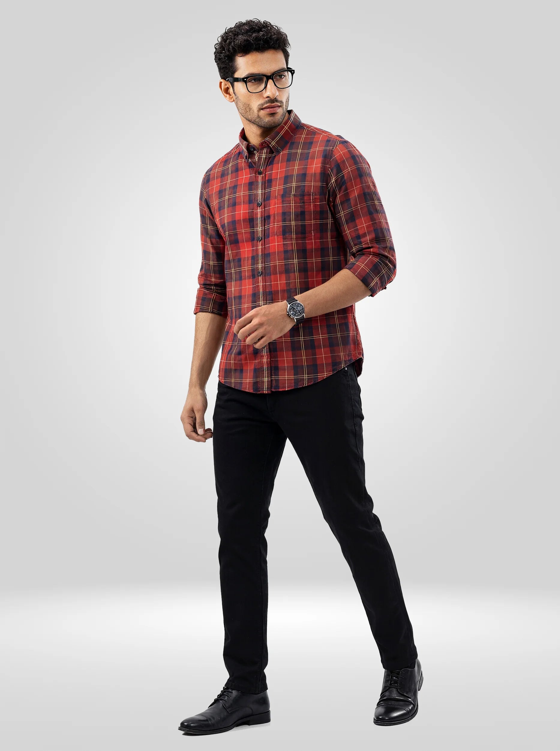 Men Red Check Regular Fit Shirts