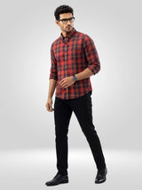 Men Shirt Check Red Regular Fit