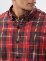 Men Shirt Check Red Regular Fit