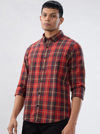 Men Shirt Check Red Regular Fit