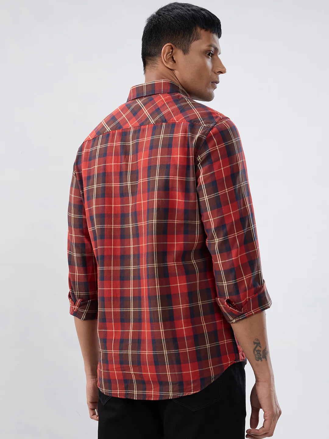 Men Shirt Check Red Regular Fit
