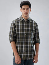 Men Shirt Check Green Regular Fit