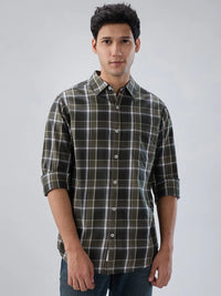 Men Shirt Check Green Regular Fit
